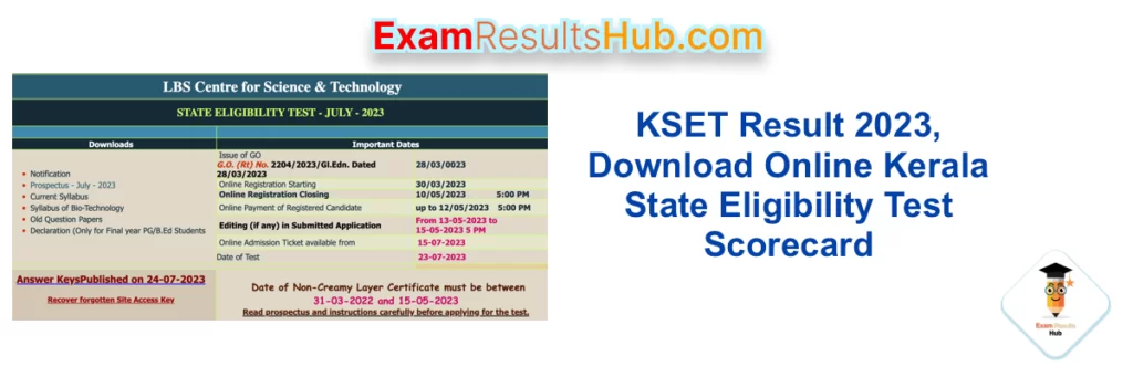 KSET Result 2023, Download Online Kerala State Eligibility Test Scorecard